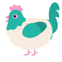 A cream and turquoise chicken with a head pattern