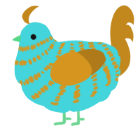 A aqua and ochre chicken with a bar pattern