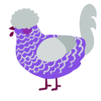 A blurple and silver chicken with a lace pattern