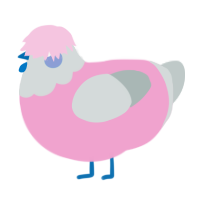 A pink and silver chicken with a head pattern