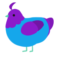 A sky and violet chicken with a head pattern