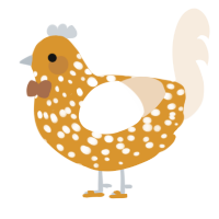 Peanut, a orange and cream chicken with a speckle pattern