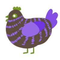 A bark and blurple chicken with a bar pattern