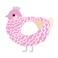 A pink and cream chicken with a lace pattern
