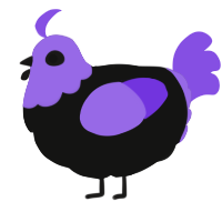A black and blurple chicken with a head pattern
