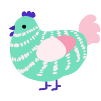 A mint and rose chicken with a bar pattern