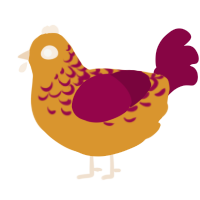 A orange and maroon chicken with a half-lace pattern