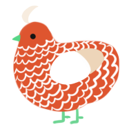 Holly, a vermilion and cream chicken with a lace pattern