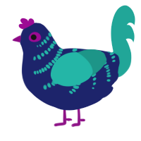 A navy and turquoise chicken with a half-bar pattern