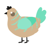 A beige and mint chicken with a half-bar pattern