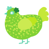 A grass and lime chicken with a speckle pattern