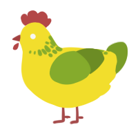bananana, a yellow and chartreuse chicken with a neck-speckle pattern
