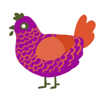 A plum and vermilion chicken with a lace pattern