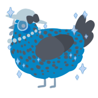 A cerulean and grey chicken with a speckle pattern