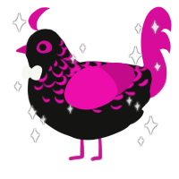 A black and fuchsia chicken with a half-lace pattern