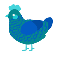 A teal and ultramarine chicken with a lace pattern