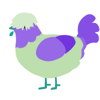 Grape Gummy, a gluppy and blurple chicken with a head pattern