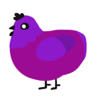 A plum and violet chicken with a head pattern