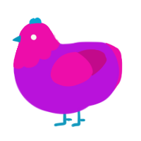 A amethyst and fuchsia chicken with a head pattern
