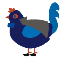 Detective Lucius, a navy and sapphire chicken