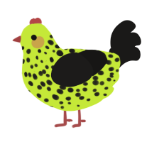 A lime and sable chicken with a speckle pattern