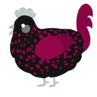 Bleedstone, a black and maroon chicken with a speckle pattern