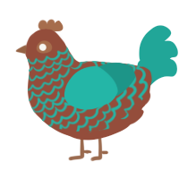 chocolate chick, a russet and turquoise chicken with a lace pattern