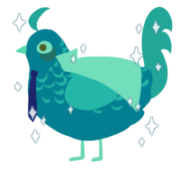 Ophi, a sea and turquoise chicken with a half-lace pattern