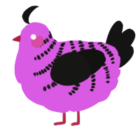 A orchid and black chicken with a half-bar pattern