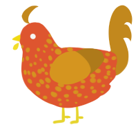 A vermilion and ochre chicken with a speckle pattern