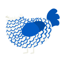A white and ultramarine chicken with a lace pattern
