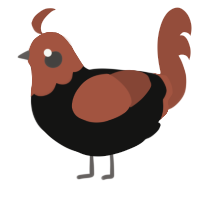 A black and russet chicken with a head pattern