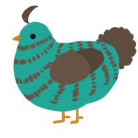 A turquoise and bark chicken with a bar pattern