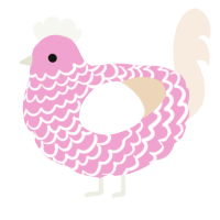 A pink and cream chicken with a lace pattern