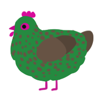 A viridian and bark chicken with a speckle pattern