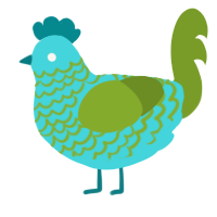 A aqua and chartreuse chicken with a lace pattern