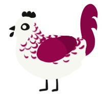 Monocle, a white and maroon chicken with a half-lace pattern
