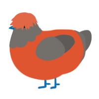 A vermilion and grey chicken with a head pattern