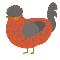 A vermilion and grey chicken with a speckle pattern