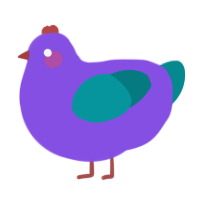 A blurple and teal chicken