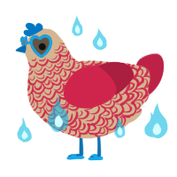 A beige and crimson chicken with a double-lace pattern