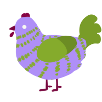 A lilac and chartreuse chicken with a bar pattern