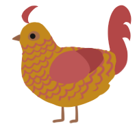A ochre and red chicken with a lace pattern
