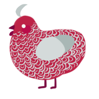 Lil Demon, a crimson and silver chicken with a double-lace pattern