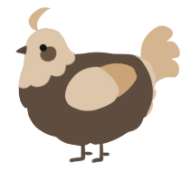 A bark and beige chicken with a head pattern