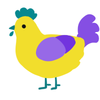 A yellow and blurple chicken