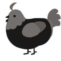 A sable and grey chicken with a head pattern