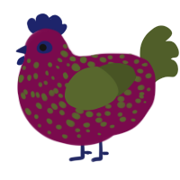 Strawbs, a wine and olive chicken with a speckle pattern
