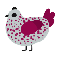 A silver and maroon chicken with a speckle pattern