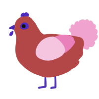 A red and pink chicken
